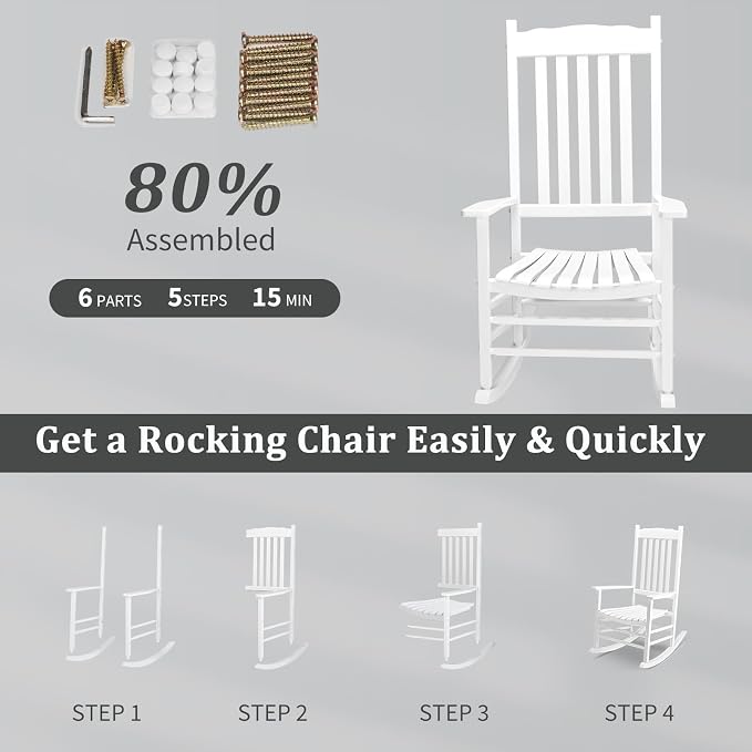 Outvita Outdoor Rocking Chair, Solid Wood High Back Rocker, All Weather Lounge - Image 8