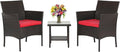 FDW 3 Piece Bistro Conversation Set Patio Brown Wicker Chairs Furniture Outdoor by FDW