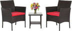 FDW 3 Piece Bistro Conversation Set Patio Brown Wicker Chairs Furniture Outdoor by FDW