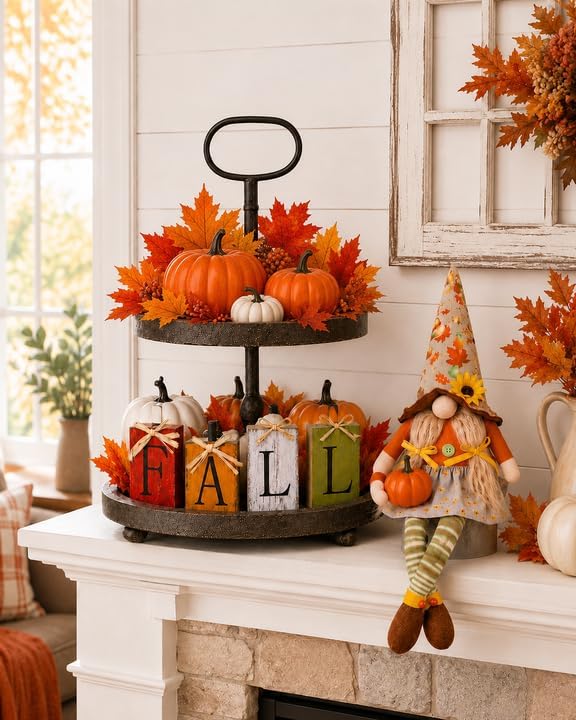 Fall Decor Tiered Tray Set of 65, Rustic Farmhouse Centerpieces for Tables by ZENLIV