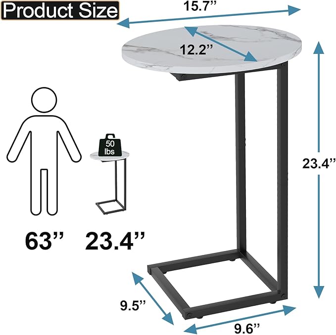 C Shaped End Side Table, Small Oval Couch Sofa Table - Image 2