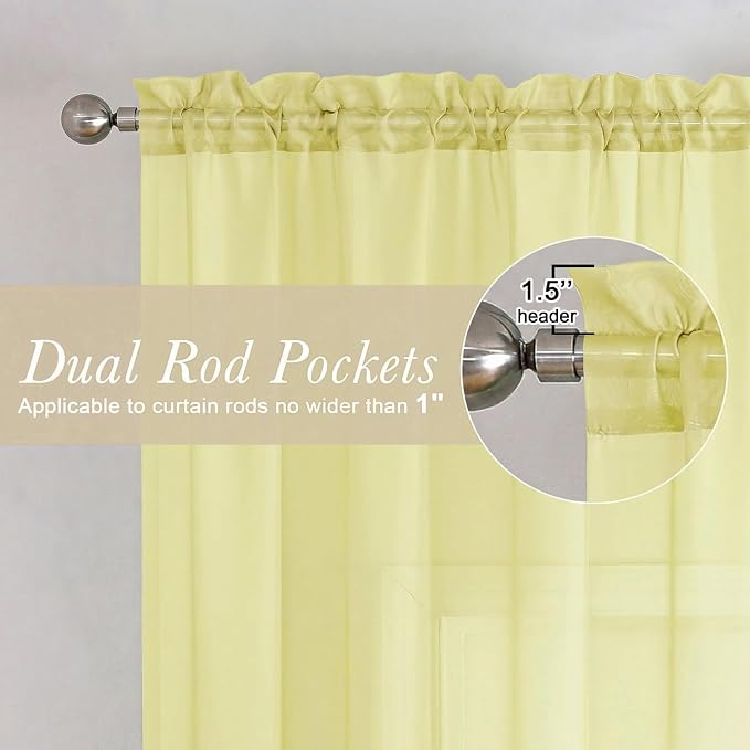 Goose Yellow Sheer Curtains 63 Inch Length 2 Panels, Light Filtering Voile - Image 5
