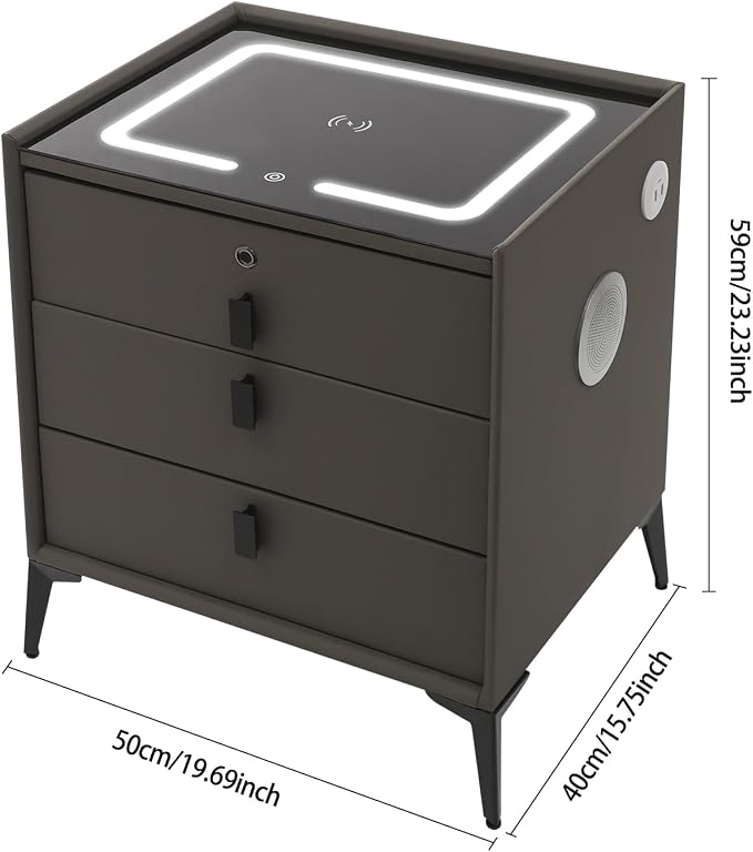 Smart Nightstand with 3 Drawers, Tri-Color Lights, Wireless Charging Port and - Image 2