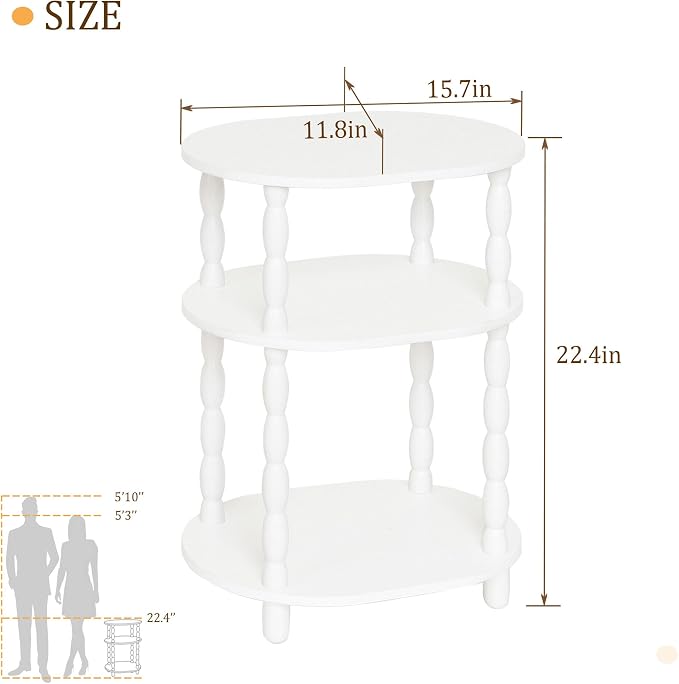 MaxSmeo White Side Table, 3-Tier Small Oval End Table, Modern Night Stand Wood - Image 3