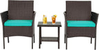 FDW | 3-Piece Patio Furniture Set | Brown & Blue | Outdoor Wicker Furniture by FDW