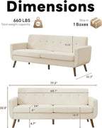 Tbfit 77.2" W Linen Sofa Couch, Mid Century Modern Decor Loveseat Couches - Image 2