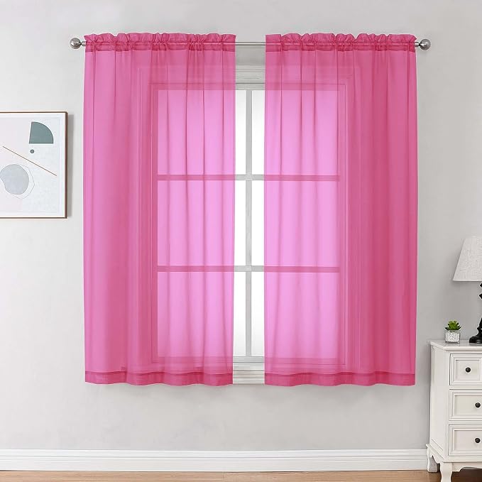 Sheer Curtains 63 inch Length 2 Panels Set by OVZME