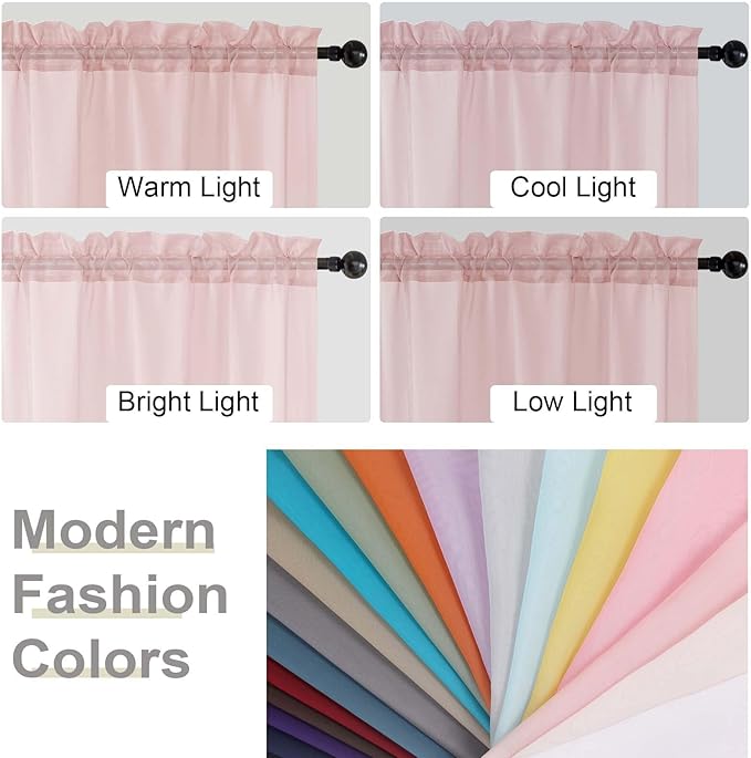 Blush Kitchen Curtains 30 Inch Length Tier 2 PCS, Solid Soft Airy Half Curtains - Image 5