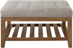 24KF Large Square Upholstered Tufted Linen Ottoman Coffee Table, Large Footrest - Image 3
