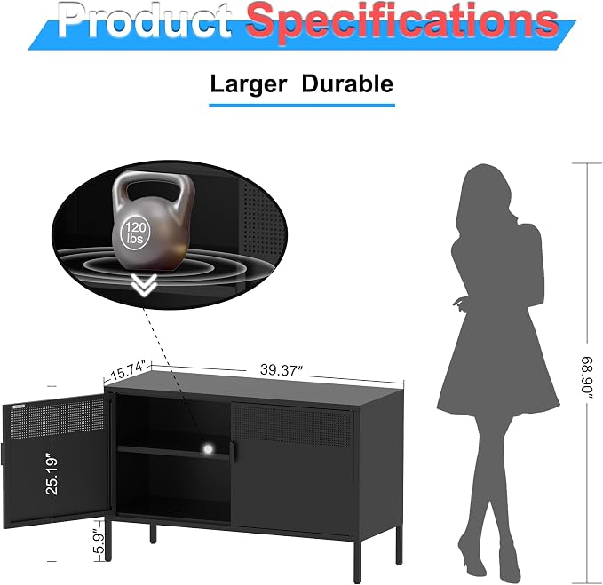 Washsemba 2 Door Storage Sideboard, Metal Storage Cabinet - Image 2