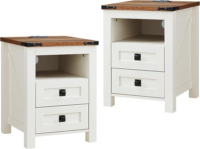 T4TREAM Farmhouse Nightstand Set of 2, Rustic End Table by T4TREAMFurniture