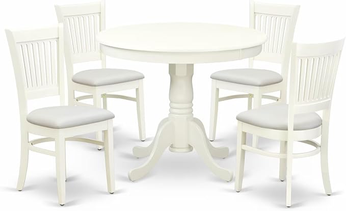 East West Furniture ANVA5-LWH-C 5 Piece Dining Room Table Set Includes a Round by EastWestFurniture