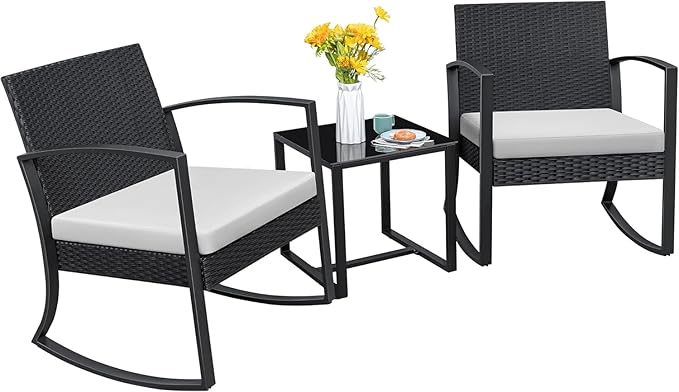 Homall Patio Furniture Set 3 Piece Resin Outdoor Bistro Set Rocking Patio Chairs by Homall