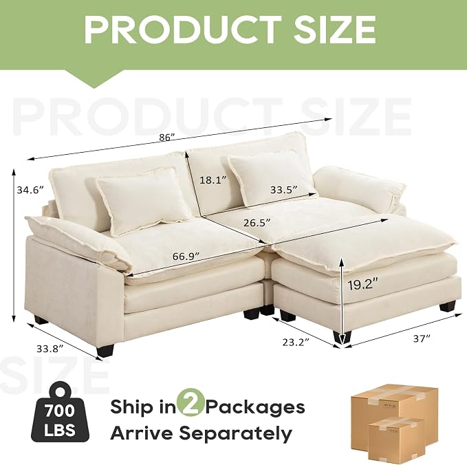 Oprisen 86" Modular Sectional Sofa, Comfy Cloud Couch Sectional Sofa - Image 2