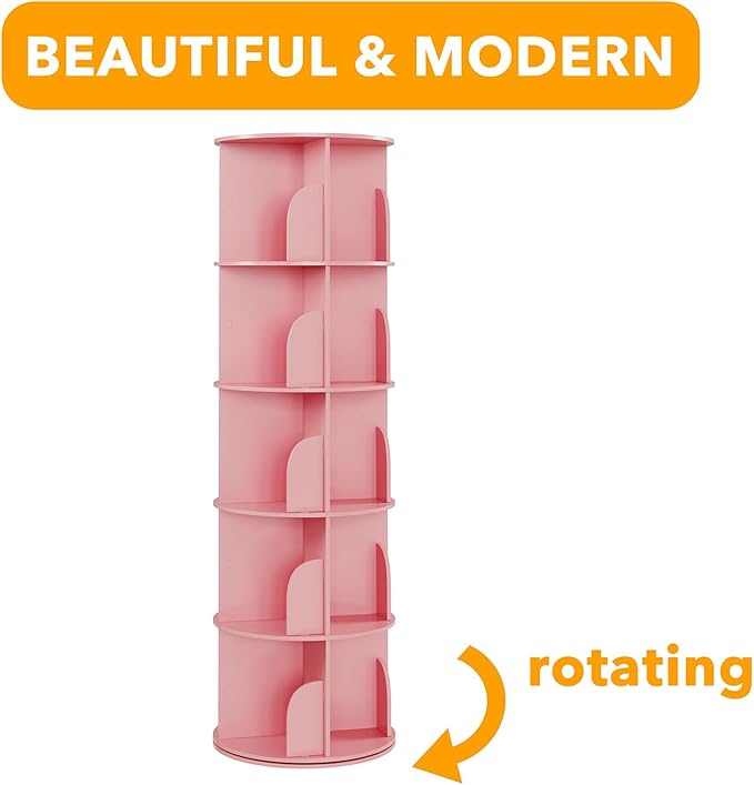 SpaceAid 5 Tier Rotating Bookshelf Tower, Spinning Bookcase Lazy Susan - Image 7