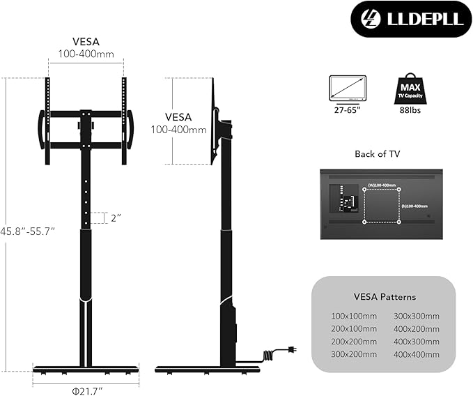 Mobile TV Stand with Power Outlet, Rolling TV Cart - Image 8