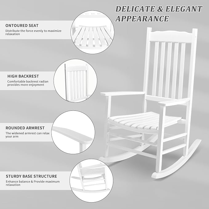 Outvita Outdoor Rocking Chair, Solid Wood High Back Rocker, All Weather Lounge - Image 4