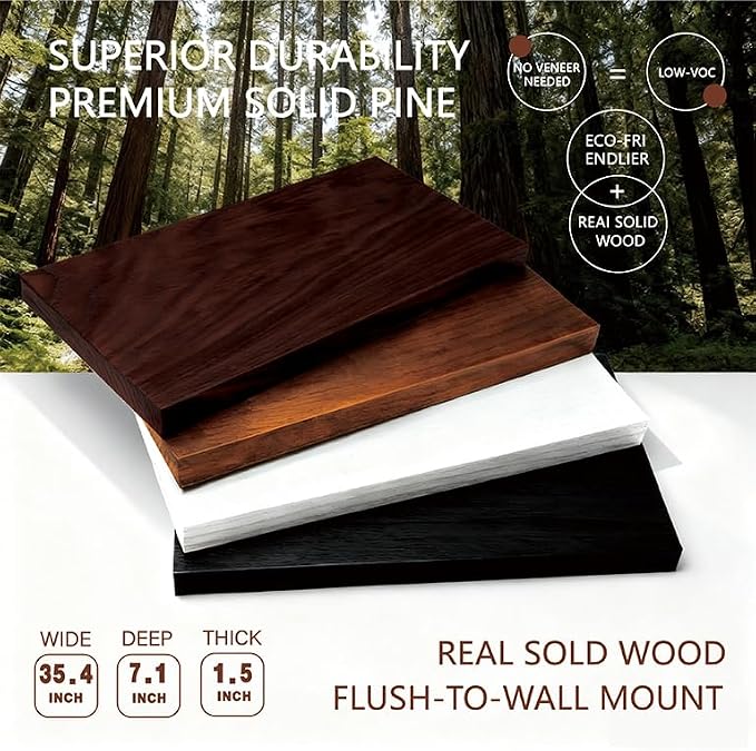 Solid Wood Floating Shelves, 35.4in Finished Real Wood Wall Shelves - Image 2