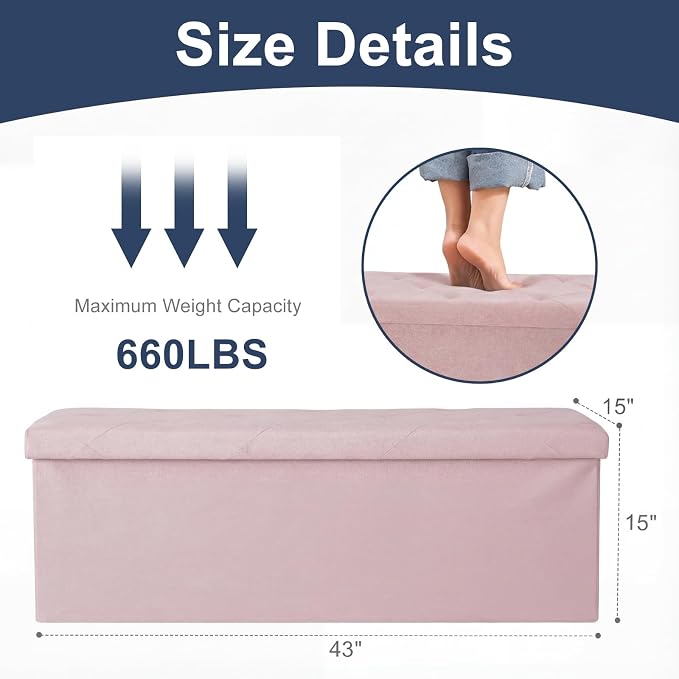 DUMOS 43in Foldable Storage Ottoman Bench, Storage Chest, Large End of Bed Foot - Image 3
