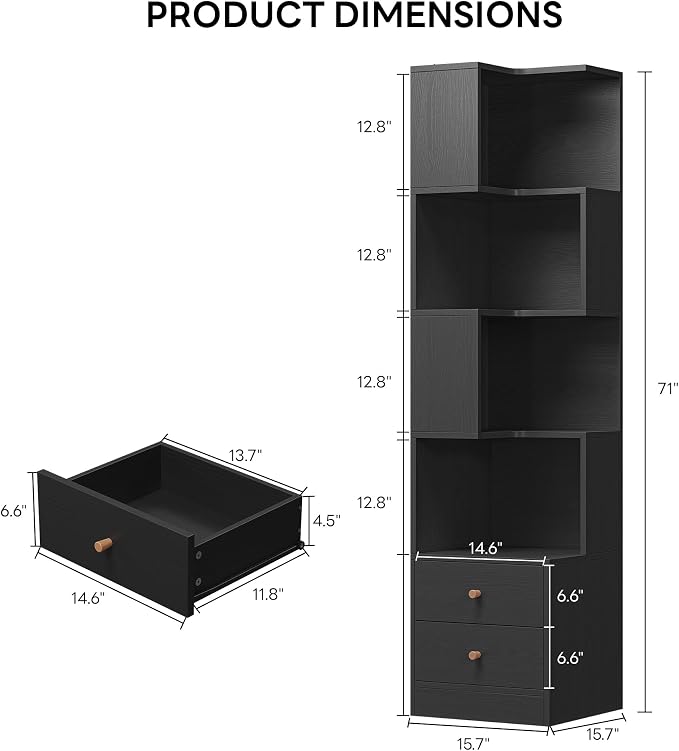 IRONCK Corner Bookshelf, 70.87" Tall Corner Bookcase - Image 2