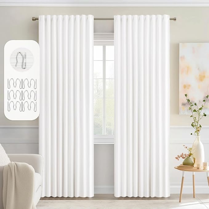 MIULEE Pure White Back Tab Blackout Curtains 52x90 Inch Long 2 Panels Set | Rod by MIULEE