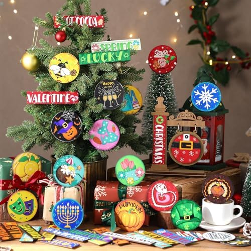 RattanView 41 Pcs Interchangeable Seasonal Wood Sign,Dark Brown - Image 6