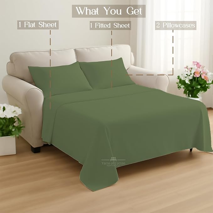 Sleeper Sofa Bed Sheet, 100% Cotton 400 Thread Count, 4 Piece Set, Deep Pocket - Image 9