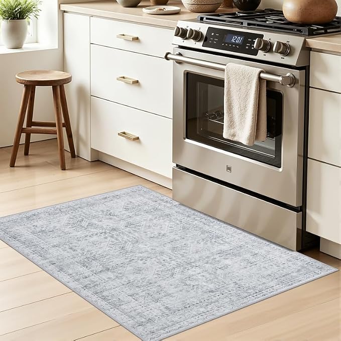 Washable Area Rugs 2x3: Neutral Living Room Bedroom Carpet Gray | Vintage Boho - Image 3