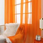 SpaceDresser Basic Rod Pocket Sheer Voile Window Curtain Panels Orange 2 Panels - Image 3
