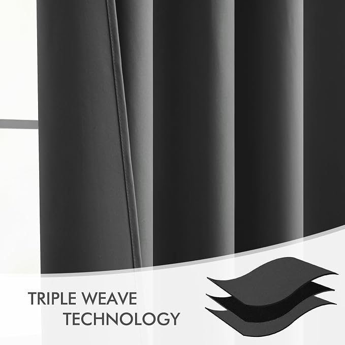 MIULEE Grey Back Tab Blackout Curtains 52x120 Inch Long 2 Panels Set | Rod - Image 7