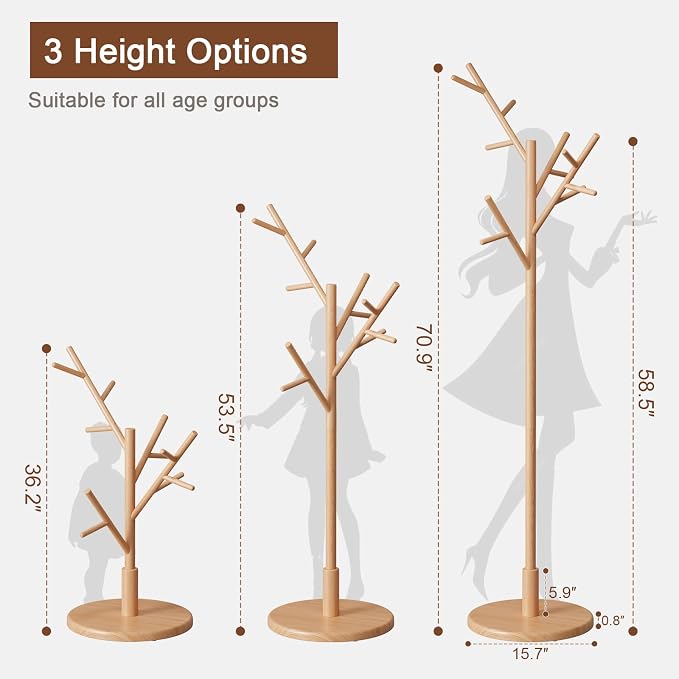 Muwuele Coat Rack, Solid Wood Coat Rack Freestanding - Image 5