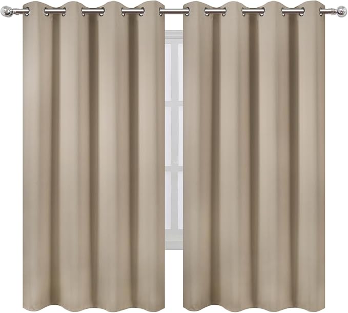 Khaki Blackout Curtains 52 x 63 Inch Length/Set of 2 Curtain Panels/Thermal - Image 2