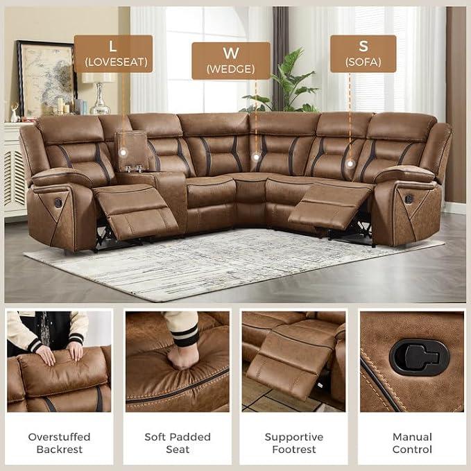 EBELLO Faux Leather Reclining Sectional Sofa Set - Image 3
