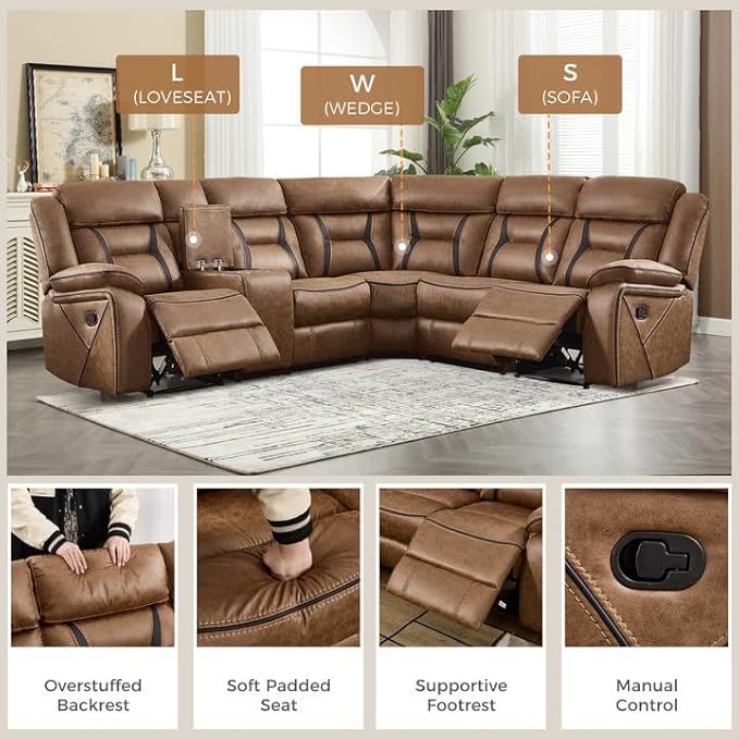 EBELLO Manual Reclining Sectional Sofa - Image 3