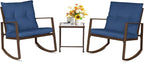 SUNCROWN 3 Piece Outdoor Rocking Bistro Set Brown Wicker Furniture Porch Chairs by HOME