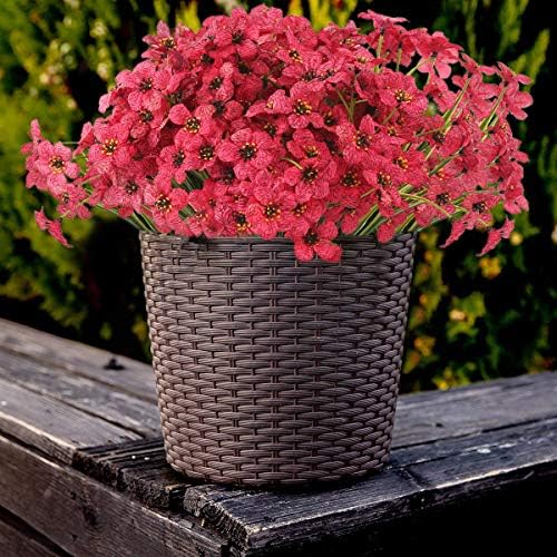 Artificial Outdoor Flowers,8 Bundles UV Resistant Fake Flowers,Artificial Violet Flower Plastic Faux Greenery Plants for Outdoor Garden Porch Window Box Decoration(Rose Red) - Image 4