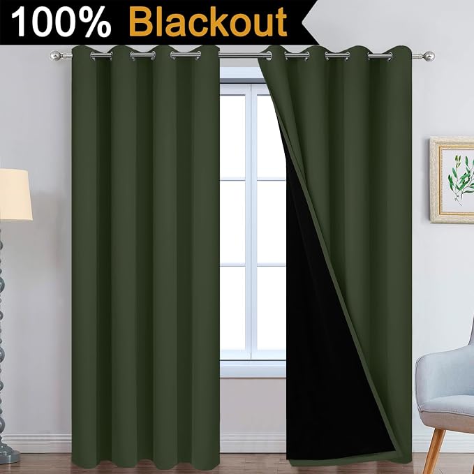 Yakamok Greyish Green 100% Blackout Curtains 84 Inches Long 52" Wide, 2 Thick - Image 3