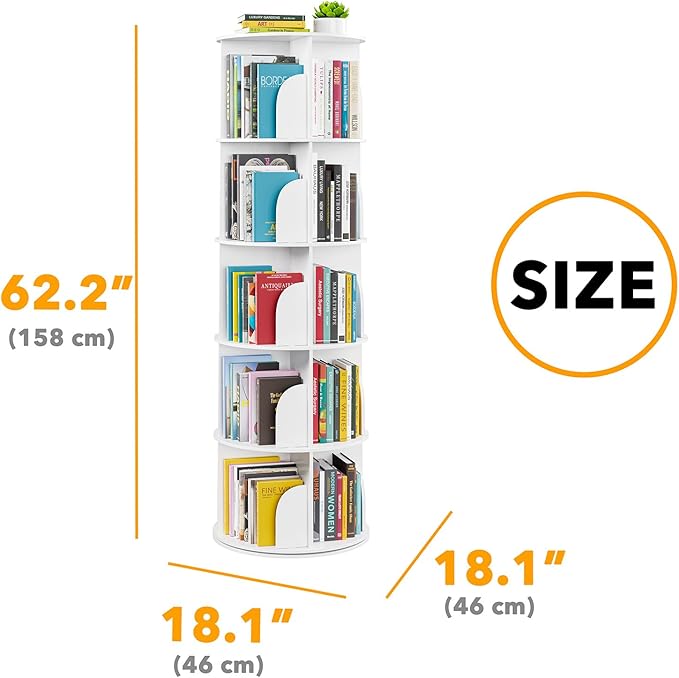SpaceAid 5 Tier Rotating Bookshelf Tower, Spinning Bookcase Lazy Susan - Image 2