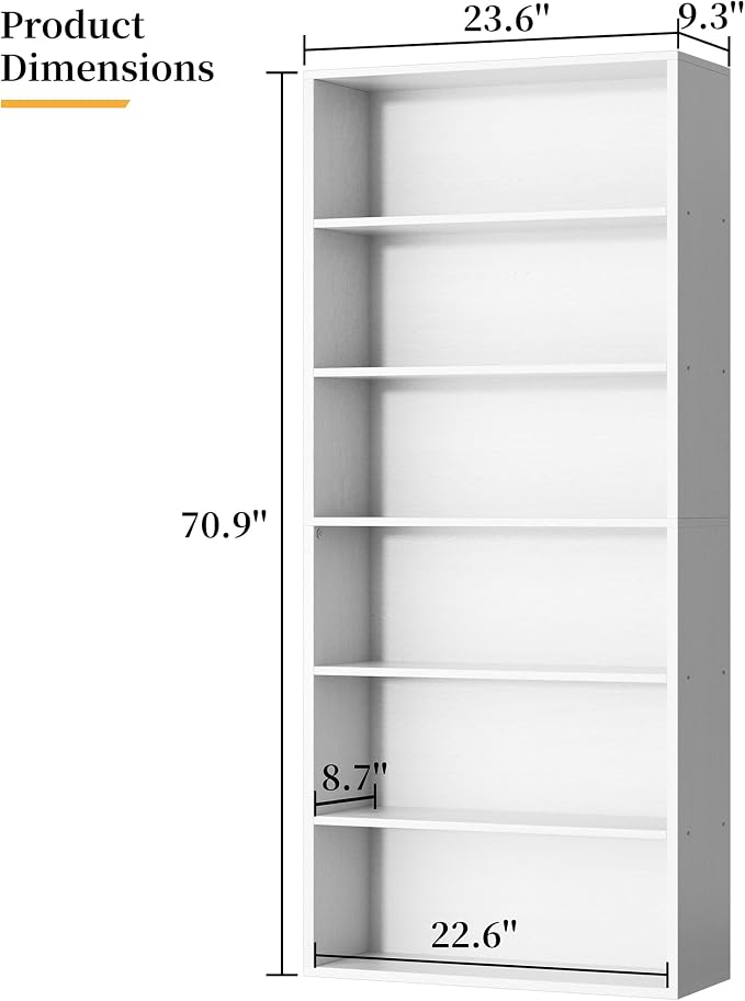 Shintenchi Bookshelf, 6-Tier Open Bookcase and Bookshelves, 6 Shelf Display - Image 3