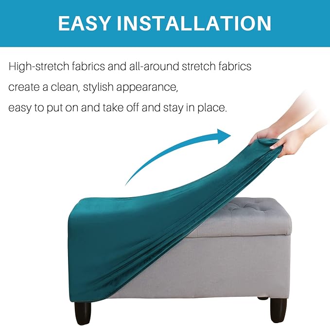LiveGo Velvet Stretch Ottoman Cover, Removable Footstool Protector, Rectangle - Image 4