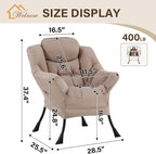 Welnow Khaki Single Lazy Chair for Living Room, Modern Reading Accent Chair - Image 3
