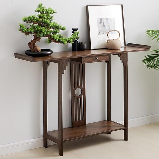 Gdrasuya10 Japanese Style Console Sofa Table, Walnut Bamboo Console Table - Image 3