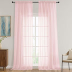 Blush Pink Sheer Curtains 120 Inches Long 2 Panels Set, 59 Inch Extra Wide Soft by OVZME