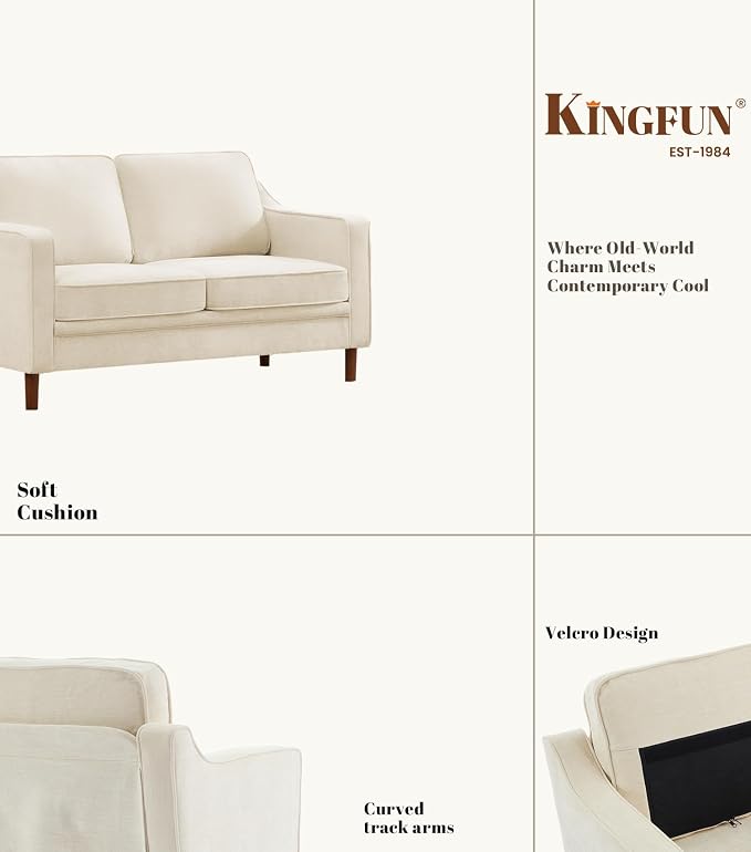 Kingfun 56" Chenille Sofa, Loveseat Couch, Mid Century Modern Love Seat Couches - Image 6