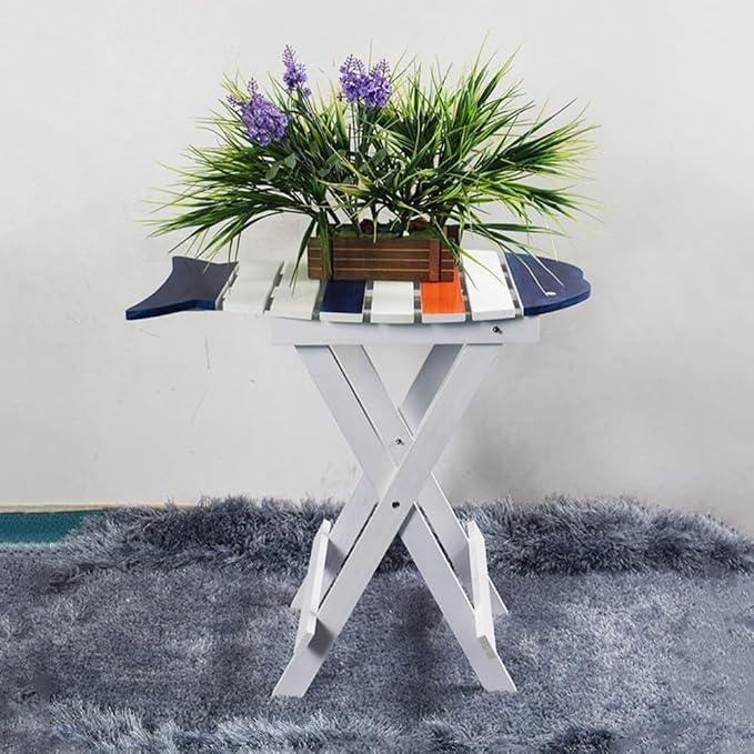 Fish-Shaped Coastal End Table, Folding Wooden Nautical Coffee Table, Rustic - Image 2
