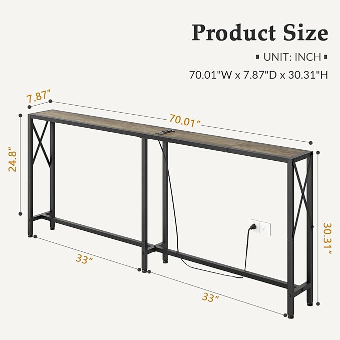 Gewudraw 70" Sofa Tables Narrow Long, Behind Couch Table - Image 3