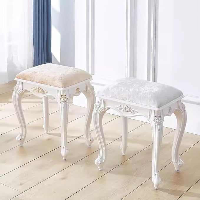 Vintage Vanity Stool & Chair, Round & Rectangular Makeup Stool, Cute Ottoman - Image 2