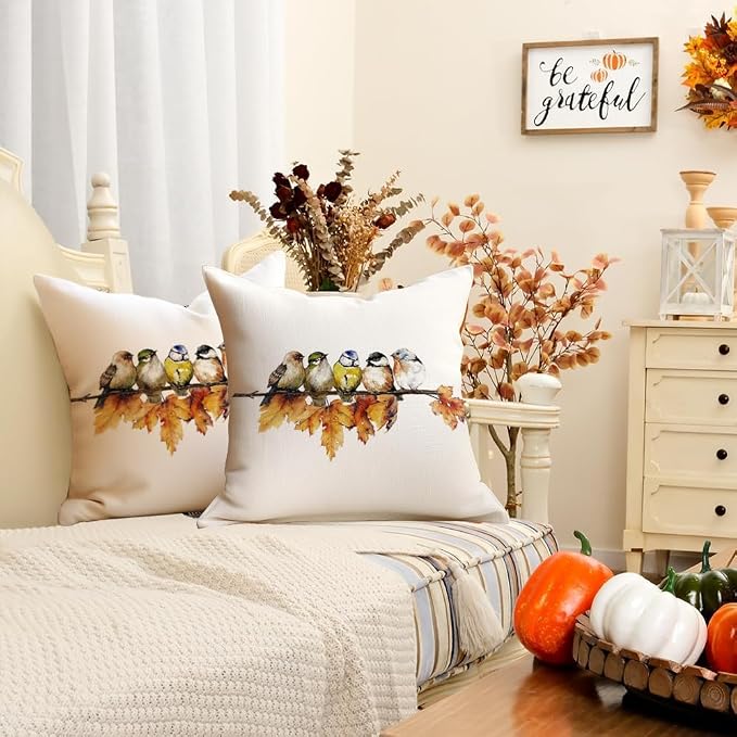 RABUSOFA Fall Pillow Covers 16x16 Inch Watercolor Bird Autumn Decorations - Image 5