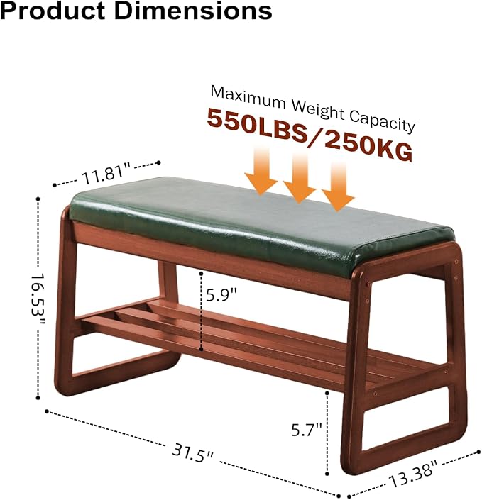 SOBIBO Solid Wood Shoe Bench, 2-Tier Wooden Entryway Bench, Modern Shoe Rack - Image 2