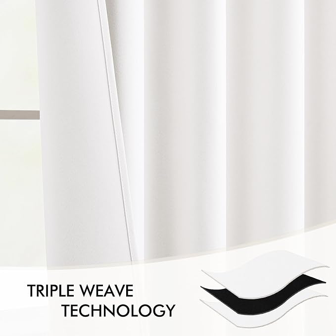 MIULEE Pure White Back Tab Blackout Curtains 52x90 Inch Long 2 Panels Set | Rod - Image 7